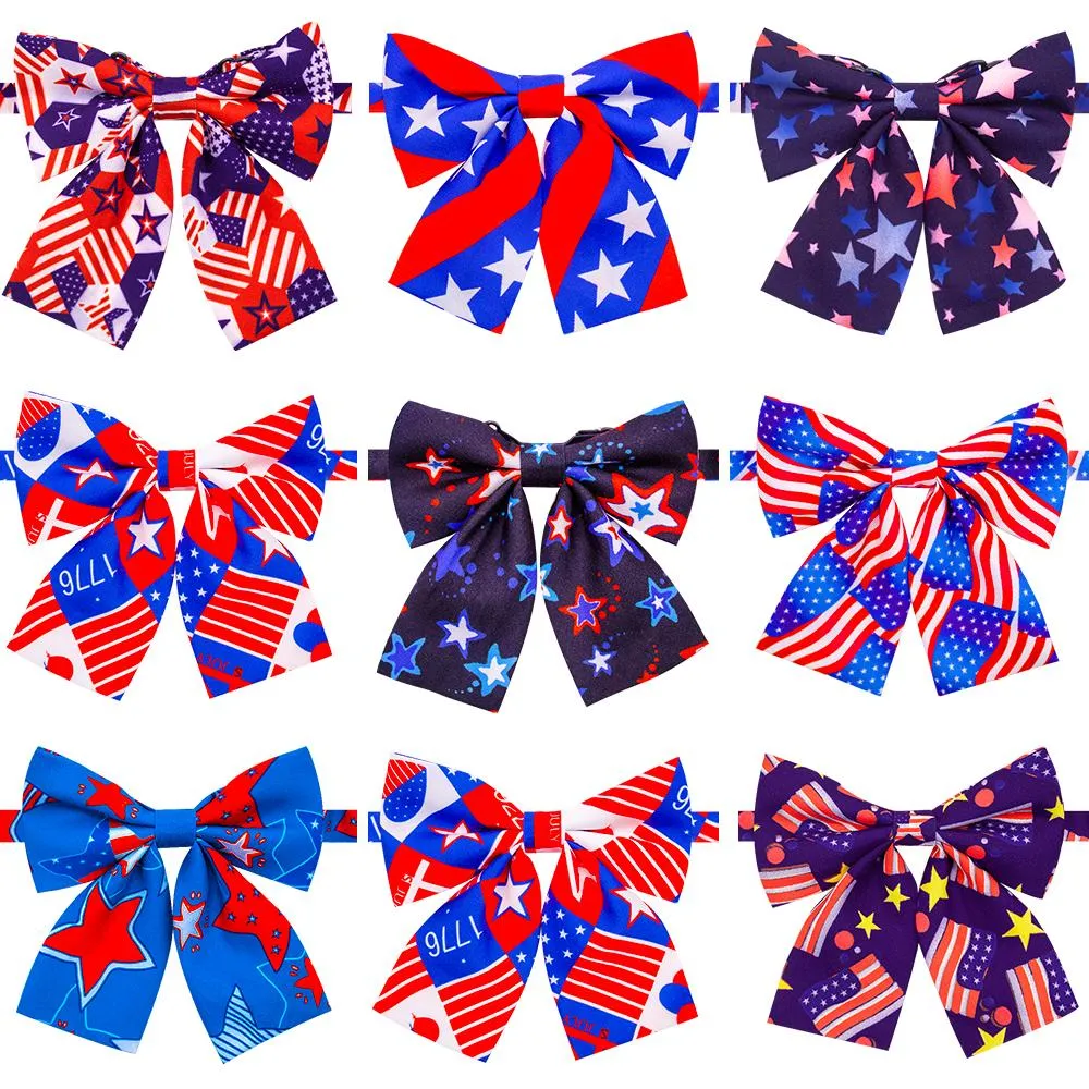 Tillbehör Ny 50/100 hund Bow Tie Pet Pet Accessories American Independence Day Dog Decoration Pets Dogs Bowites Pet Grooming Shop Decoration