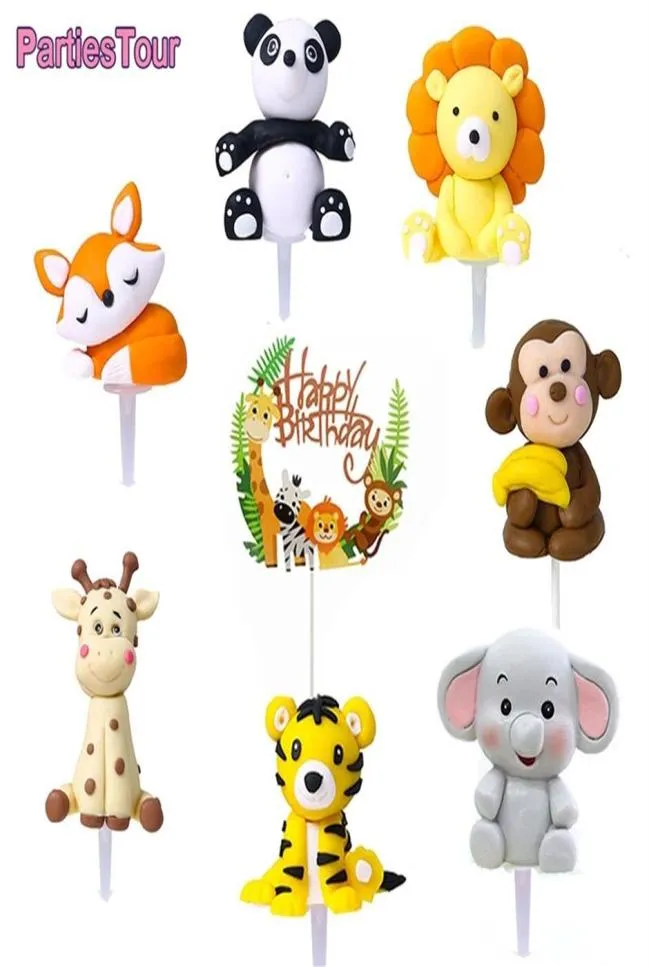 8pcs set safari hayvanlar kek topper dekorasyon oyuncakları mutlu doğum günü kek topper ormanlık orman safari doğum günü dekorasyon çocuklar 2201227390