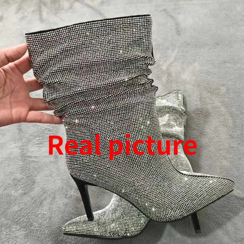 ZA strass chaussures pour femmes 2023 flambant neuf élégant sans lacet talons hauts Sexy luxe Design chaussures de fête grande taille 43 bottines