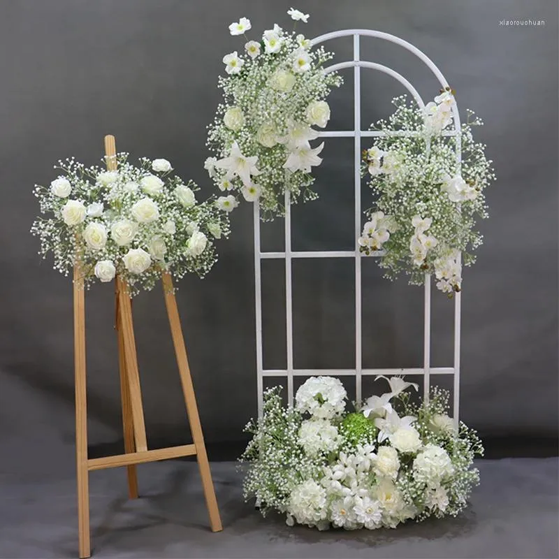 Dekorativa blommor White Baby Breath Orchid Rose Wedding Backdrop Arch Deco Hanging Floral Row Arrangement Flower Ball Party Event