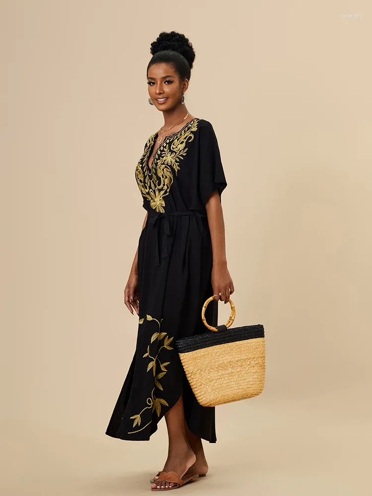 green emerald velvet dress Black Dress with Gold Ukrainian Embroidery Vyshyvanka M / Knee