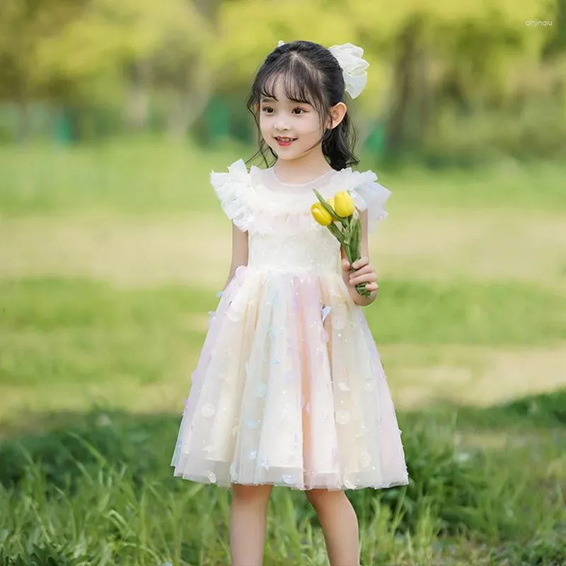 Flickaklänningar spets flickor prinsessklänning i åldern 3-12 år som utför bröllopsfest ceremoni prom klänning