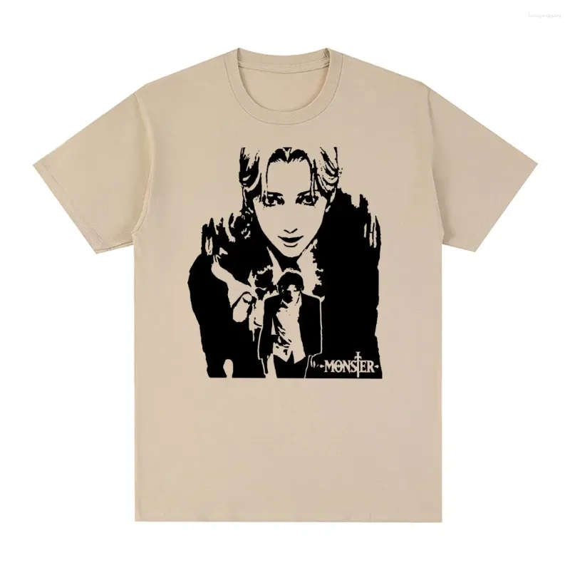 Camisetas masculinas Monstro Johan Liebert Naoki Urasawa Vintage T-shirt de algodão Homens Camisa Tee Camiseta Womens Tops