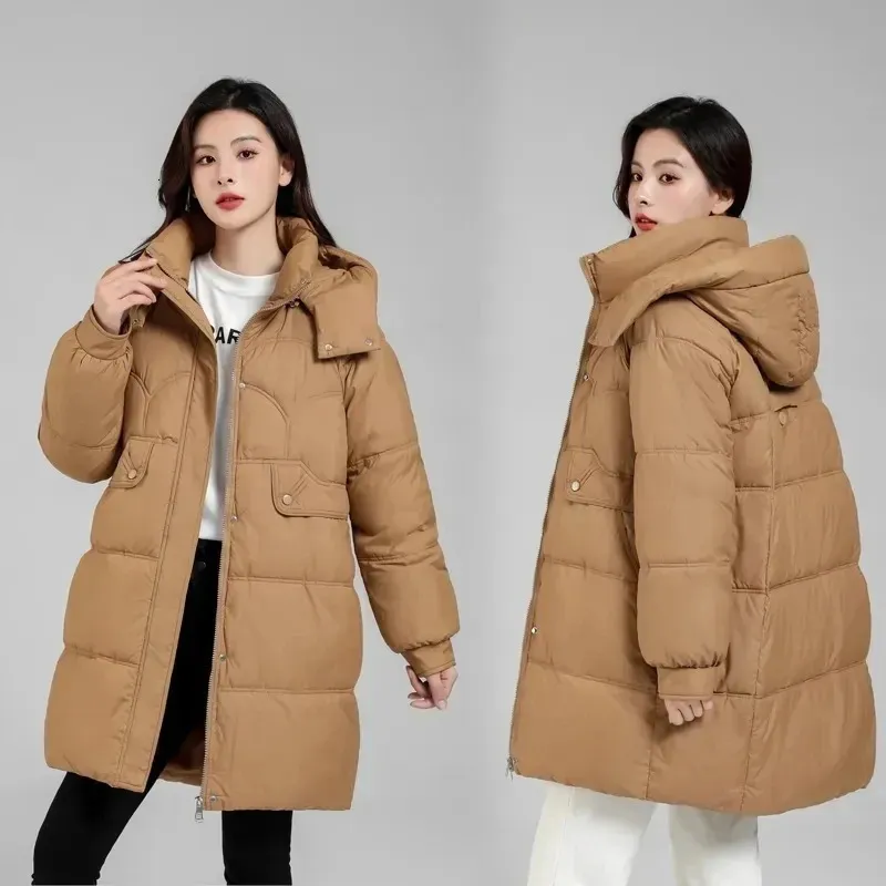 Womens Down Parkas Korean Winter Hooded Parkas Jacket Women Long Thicken Warm Down Cotton Parka Overcoat Ladies Loose Snow Wear Outwear 231208