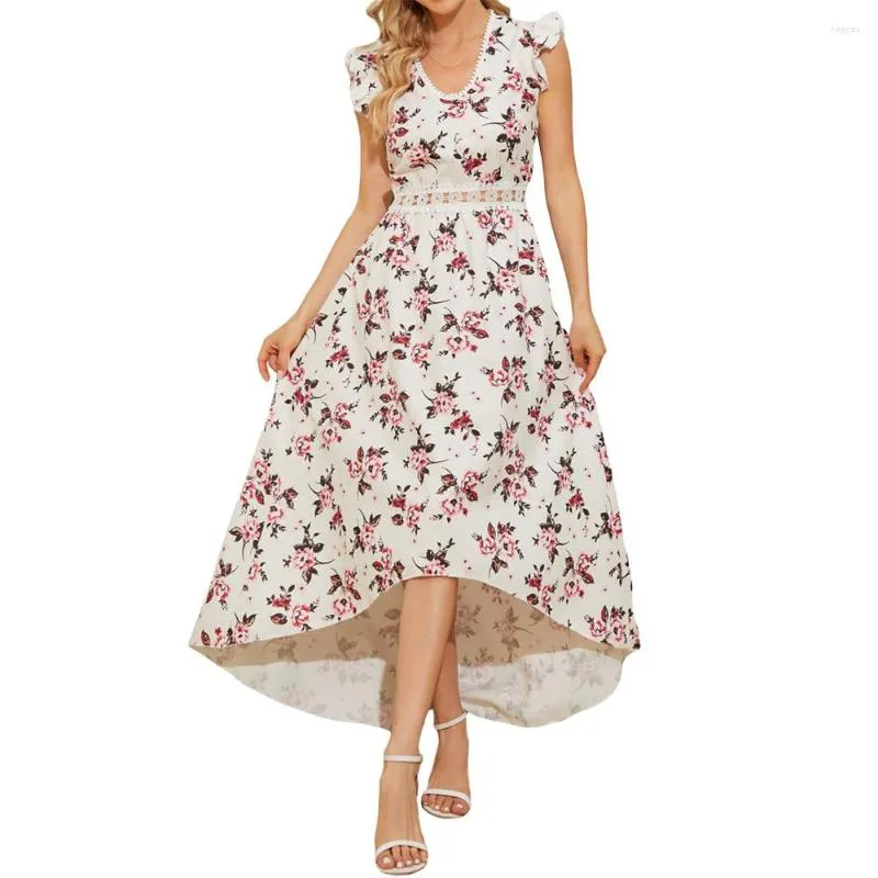 Abiti da festa Donna Abito lungo stampato a fiori Elegante manica con scollo a V aderente Una linea di pizzo Vestidos De Fiestas Noche Para Mujer