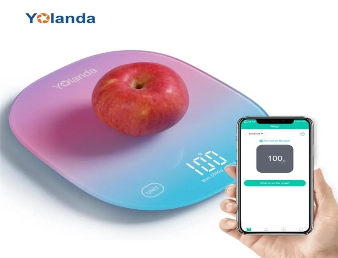 Yolanda 5kgスマートキッチンスケールBluetooth App電子デジタルフード重量バランスアーリングツール栄養分析2201178986018