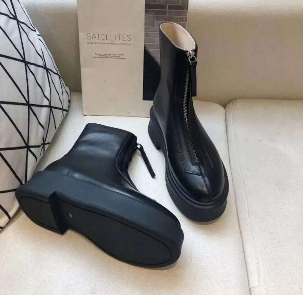Ankle Chelsea Boots Flat Wedges Chunky Boot Smooth Leather Platform Zipper Slip-On Round Toe Block Heels The Row For Women Factory F 54