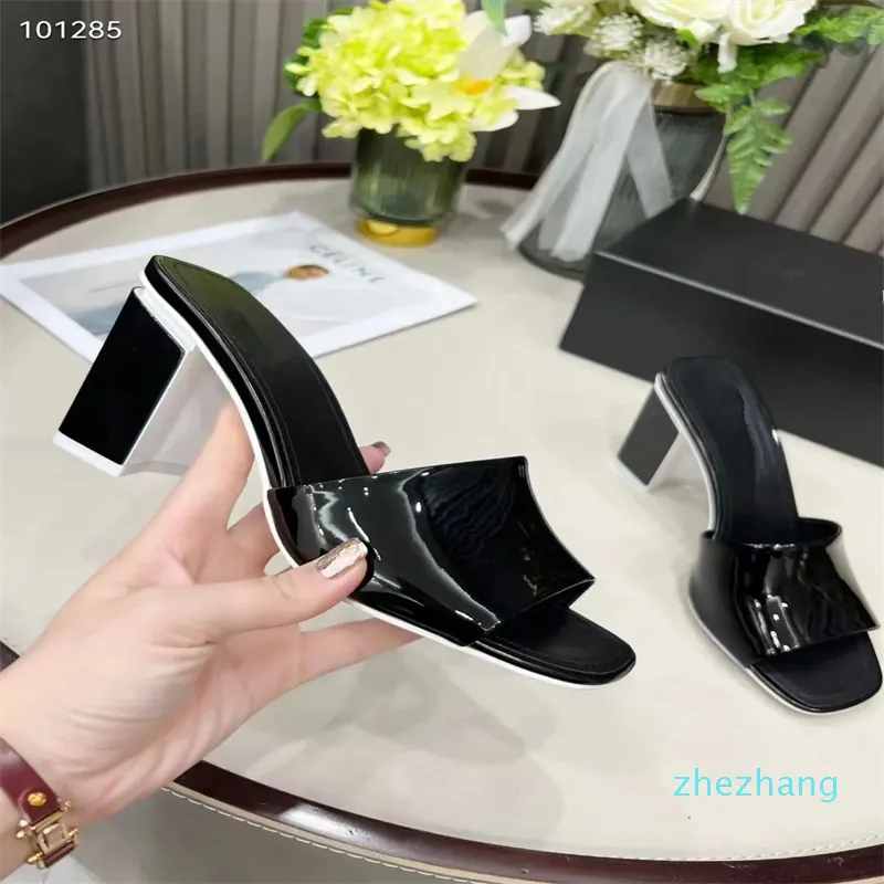 2023-High-Heeled Slippers Full Leather Sandals Cow Leather 상단 양치기 안감 클래식 패션 편안