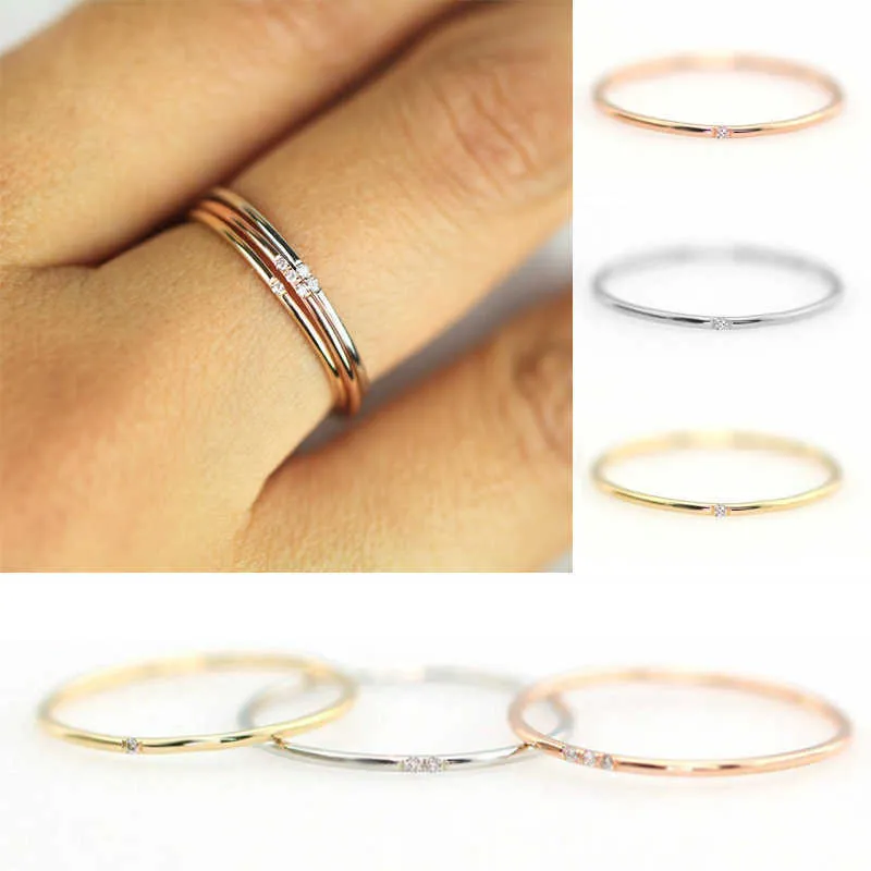 Полосы кольца женские изящные тонкие кольца для женщин Один два три циркона каменного золотого цвета