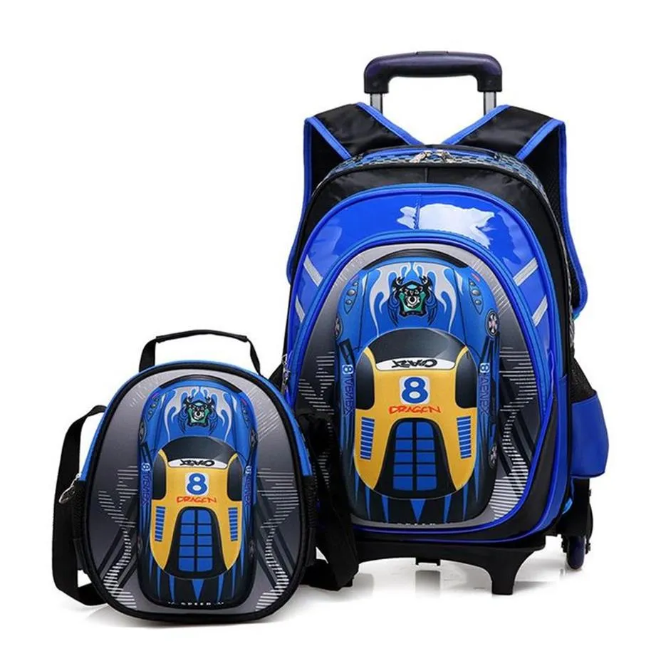 3D -skolväskor på hjulens skolvagnar ryggsäckar ryggsäck barnskolor rullande ryggsäckar för pojke barn resväskor 2009346u