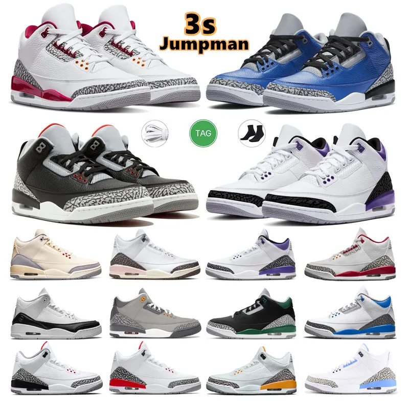 2024 Jumpman 3s Sapatos de Basquete Mens Treinadores Esportes Ao Ar Livre Sapatilhas 3 Acer Azul Racer Azul Cool Cinza UNC Court Roxo Laser Laranja Cardeal Hall da Fama