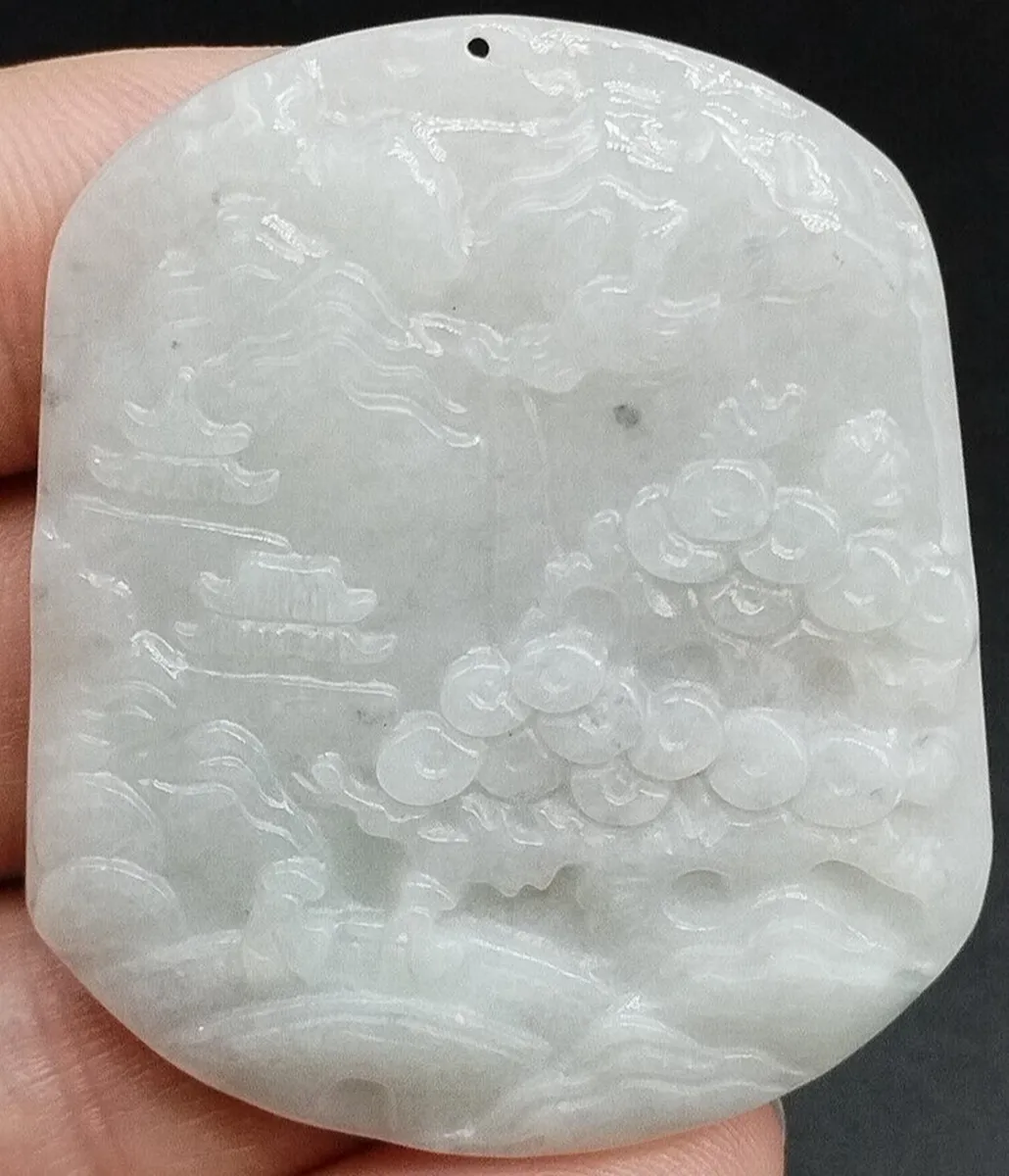 Sertifikalı Lavanta Burma Natural A Jade Jadeite Kolye Peyzaj Resim