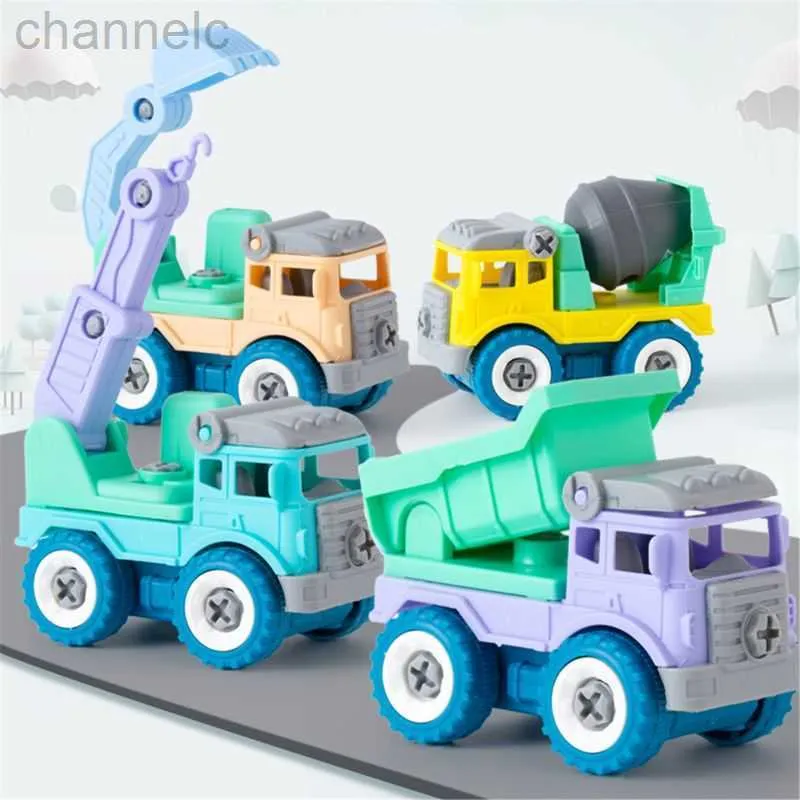 Diecast Model Cars 4pcs Construction Toy Engineering Car Fire truck Screw Build and Take Apart Great for Kids Boys