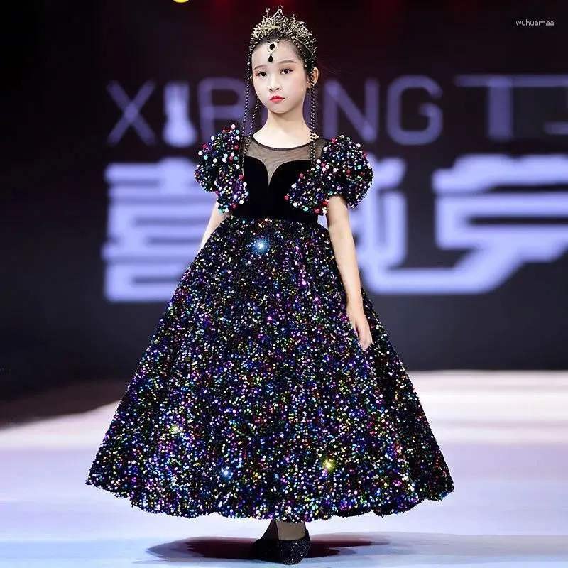 Mädchenkleider für kleine Mädchen, sehr luxuriöses Abendkleid, glitzernde Pailletten, lang, für Kinder, Abschlussball, Teenager, Kinder, Schönheitsspiel, Performance, Bankettkleid