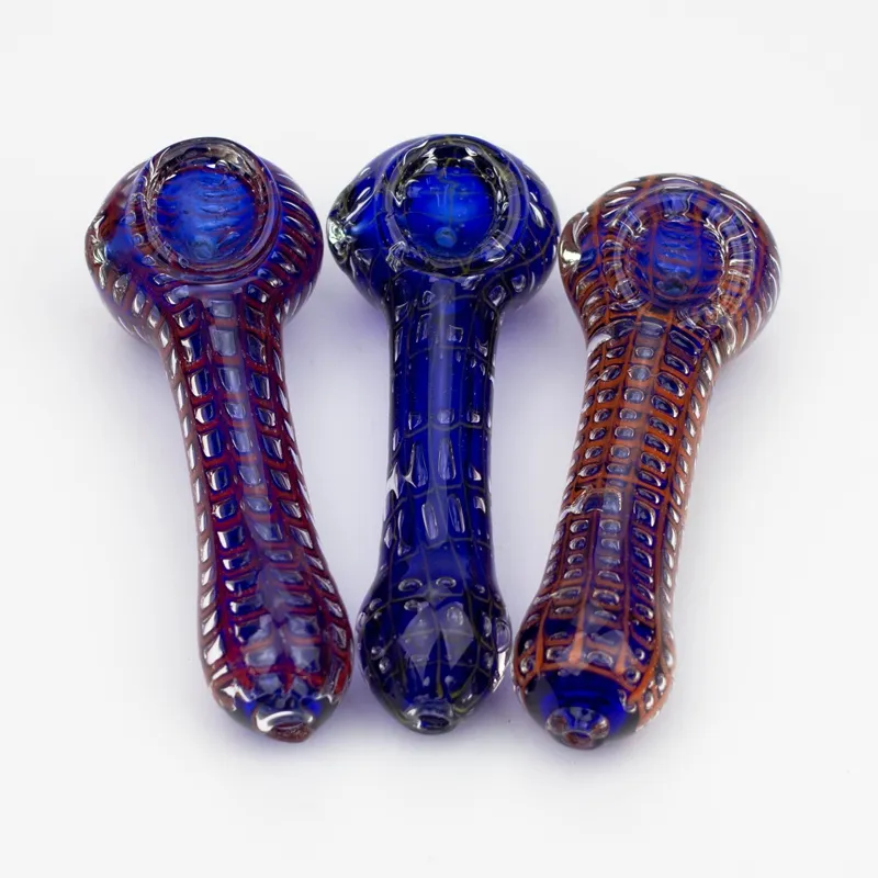 Cool Colorful Spider Web Tjock Glass Pipes Portable Design Spoon Bowl Herb Tobacco Filter Bong Handpipe Cigaretthållare Handgjorda oljeriggar Rökning