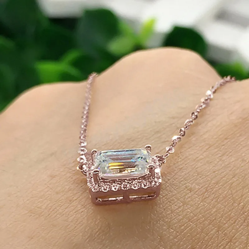 Rectangle Cut White Cubic Zirconia Diamond Pendant Necklace For Women Clavicle Chain Jewelry Banquet Party Gift Wedding Necklace