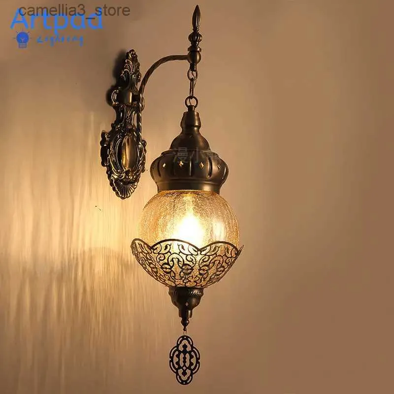 Wall Lamps Turkish Art Decor Ice-cracked Glass Wall Lamp for Exotic Restaurant Hotel Bar Cafe Retro Wall Light Q231127