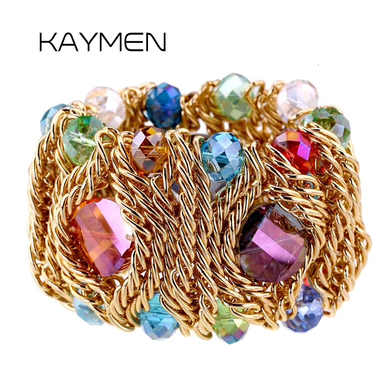 Bangle KAYMEN Fashion Crystal Bracelet Elastic for Women Handmade Bohemian Statement Charm Cocktail Party Jewelry 231127