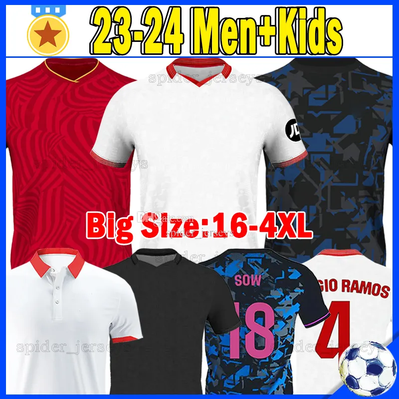 23 24 Sevillas Soccer Jerseys Sergio Ramos Suso Tecatito I.Rakitic 2023 2024 Rafa Mir Y.en Nesyri Football Shirts J.Navas E.Lamela målvakt Polo Men Kids Kits Uniforms