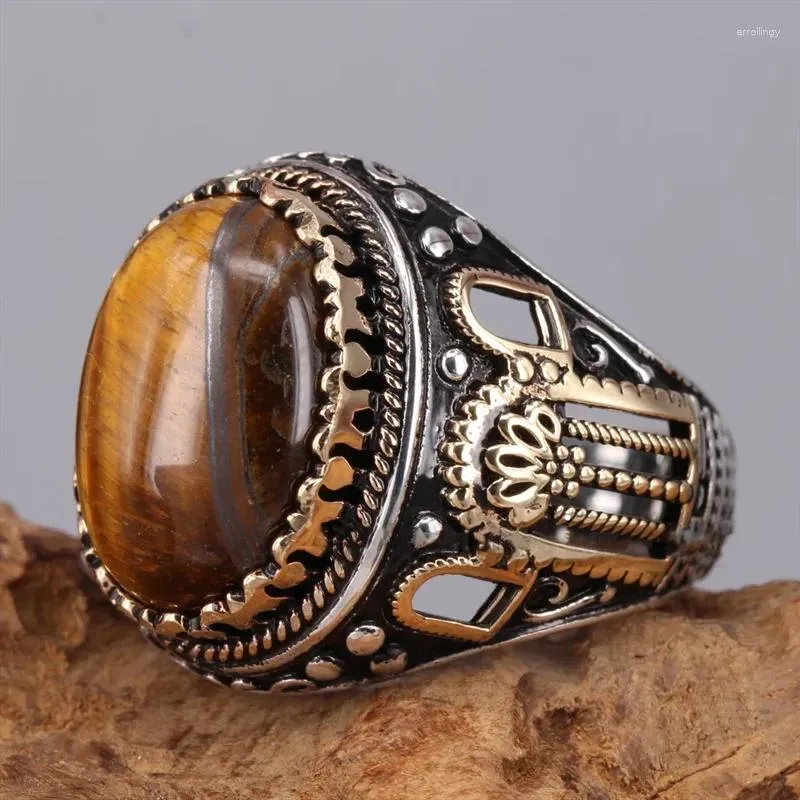 Anillos de clúster Brown Retro Tiger Stone Anillo de personalidad de la personalidad de la moda para asistir a las joyas de alta calidad de lujo de lujo