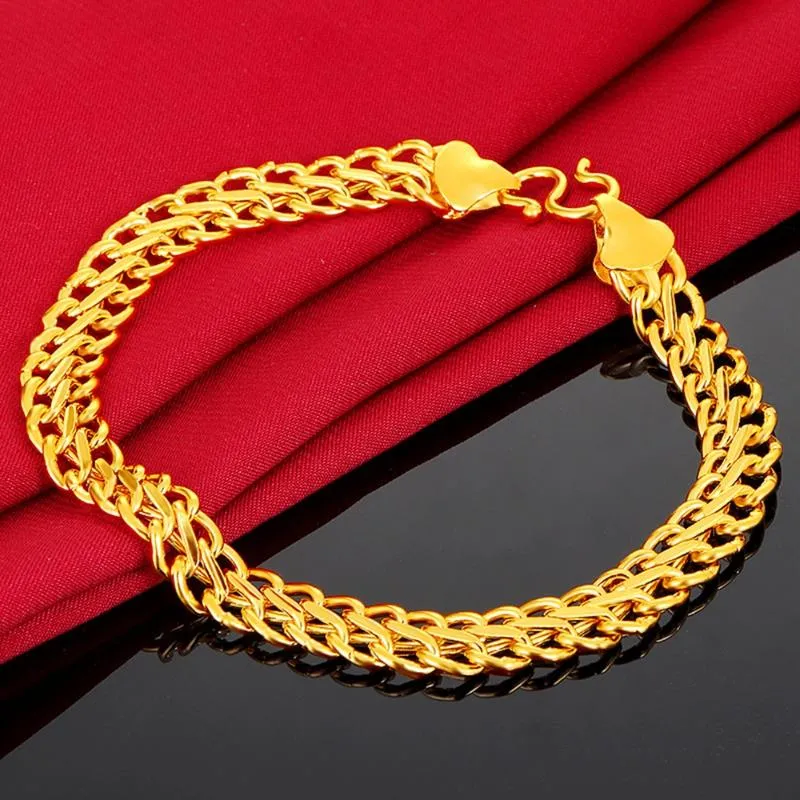 Braccialetti a maglie Bracciale alla moda a catena per donna Uomo Maglia gioielli classici Link da polso riempito in oro gialloLink