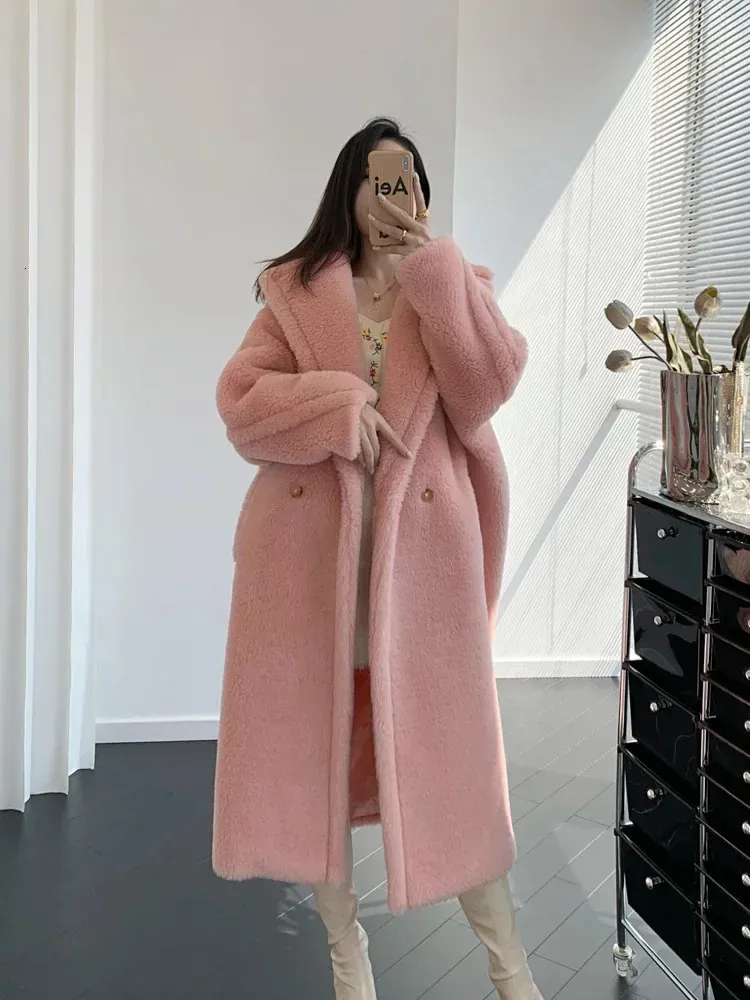 Fourrure femme fausse fourrure fum e rose ours en peluche manteau Teddy alpaga cheveux long manteau de fourrure femme 231127