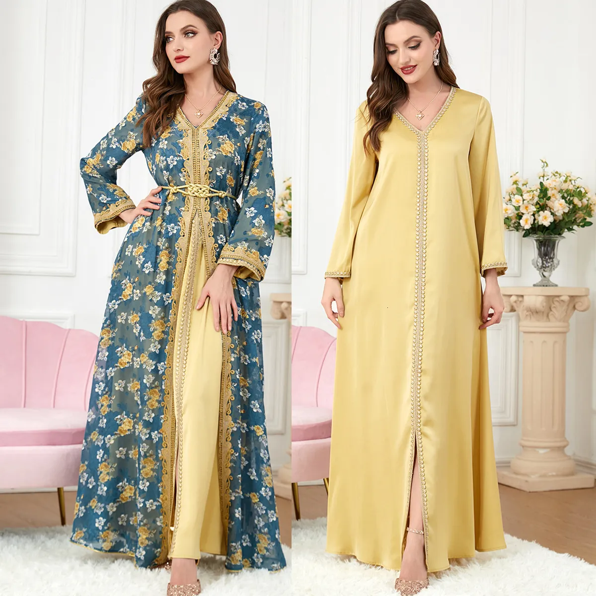 Vêtements ethniques Broderie de luxe Ensembles musulmans pour les femmes Ramadan Femme Robe Abaya Islamique Jalabiya Marocain Vêtements Turquie Caftan Marocain Robe 230426