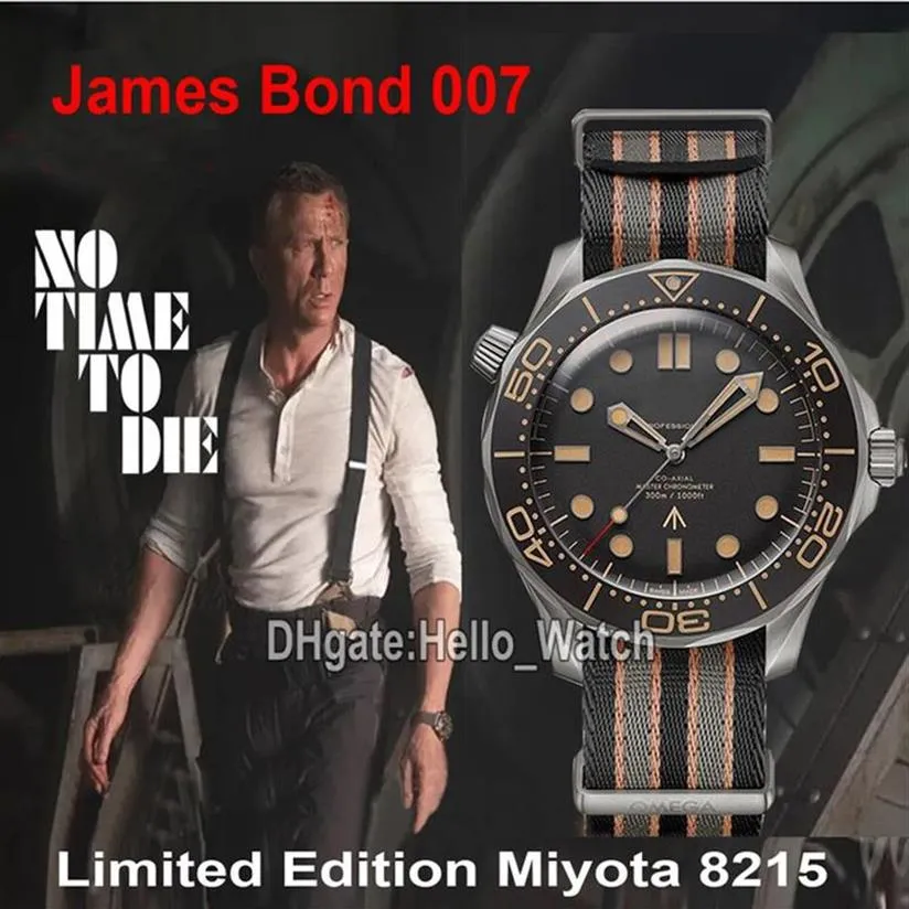 GDF Diver 300M 007 James Bond 50e Pas le temps de mourir Cadran noir Miyota 8215 Montre automatique pour homme 210 92 42 20 01 001 Bracelet en nylon Hell2965