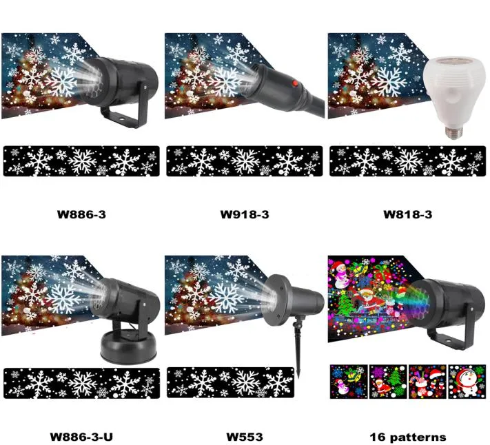 LED -effekt ljus jul snöflinga snöstorm projektor lampor 16 mönster roterande scenprojektionslampor för fest KTV -staplar hol4022733