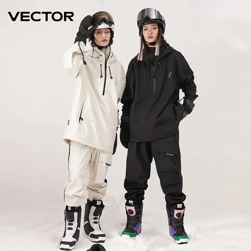 Costumes de ski Hommes Femmes Couleur Unie Veste de Ski Pantalon de Ski Chaud Coupe-Vent Combinaison d'hiver à Capuche imperméable Sports de Plein air vêtements Snowboard 231127