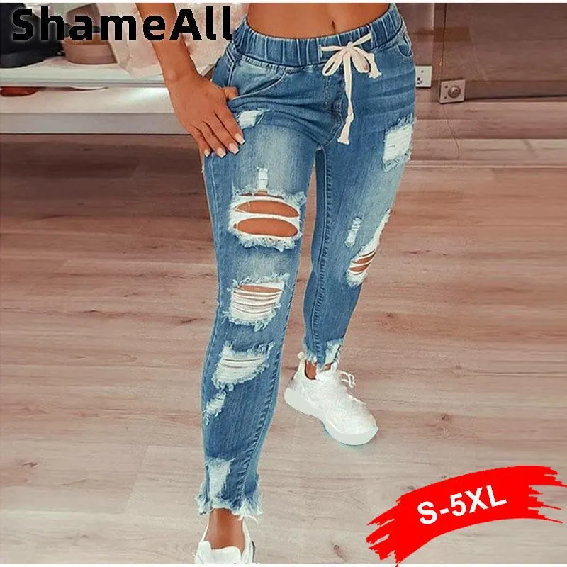 pantaloni Jeans taglie forti Donna 2021 Jeans skinny strappati stile europeo e americano per ragazze adolescenti