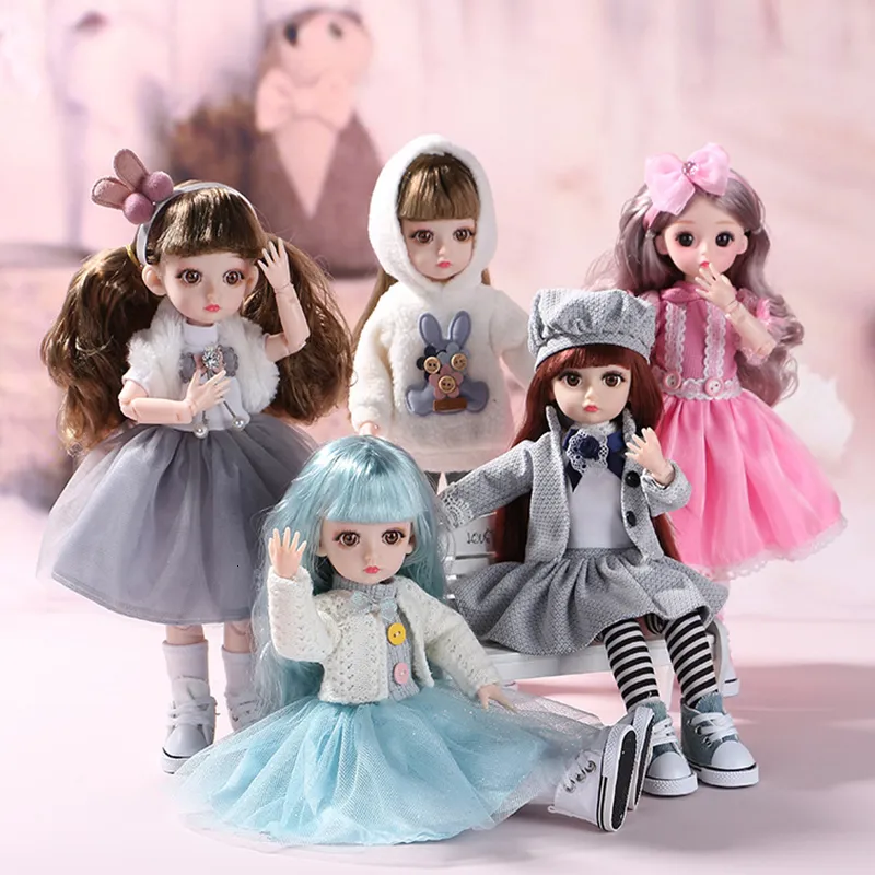 30cm Bjd Doll 12 Moveable Joints 1/6 Girl's Dress 3D Brown Eyes Toy with Clothes Shoes Kids Toys for Girl Children Gift