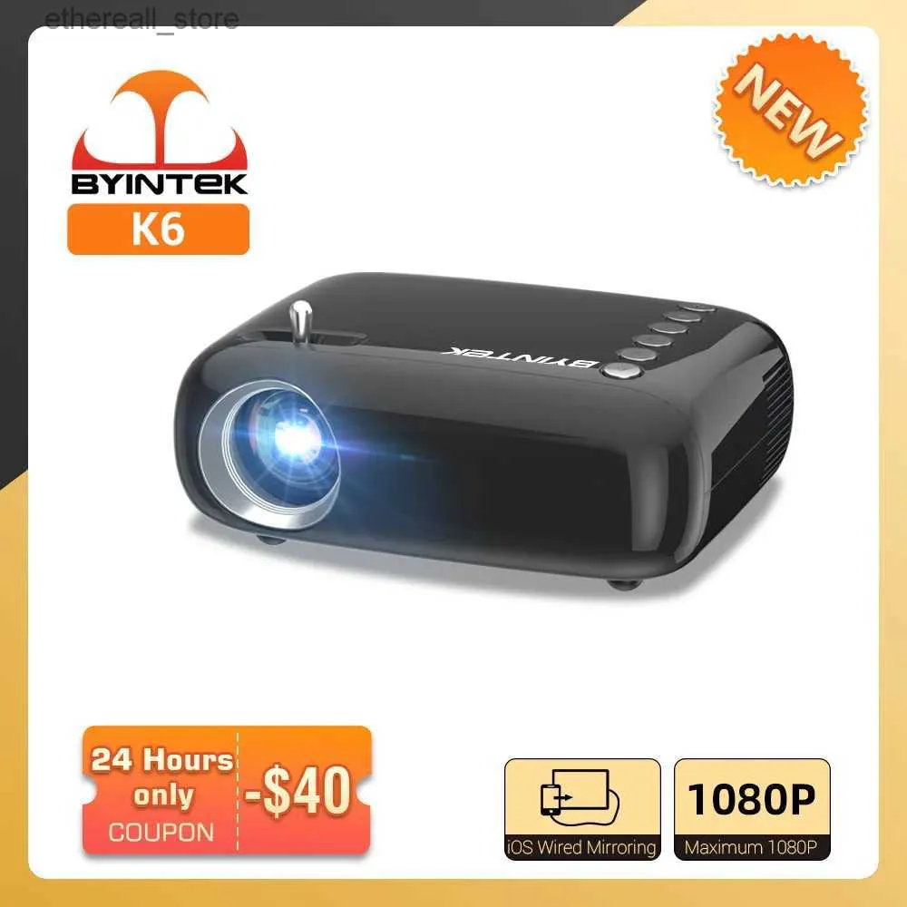 Projektörler Byintek K6 Mini Projektör Taşınabilir Ev Sineması LCD Projektör Full HD 720p Film Video Büyük Ekran Projektör Q231128