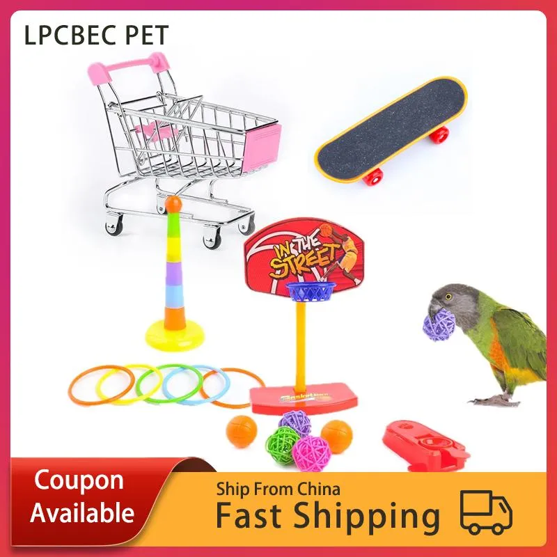 Toys 14 Pcs Training Bird Toy Set Pet Basketball Skateboard Shopping Cart for Canaries Supplies for Funny Bird Cage Accessories