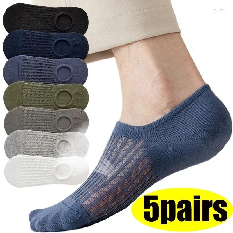 Chaussettes pour hommes maille Invisible sans coton mince spectacle hommes antidérapant été respirant cheville solide désossé 5 tissage Sokken