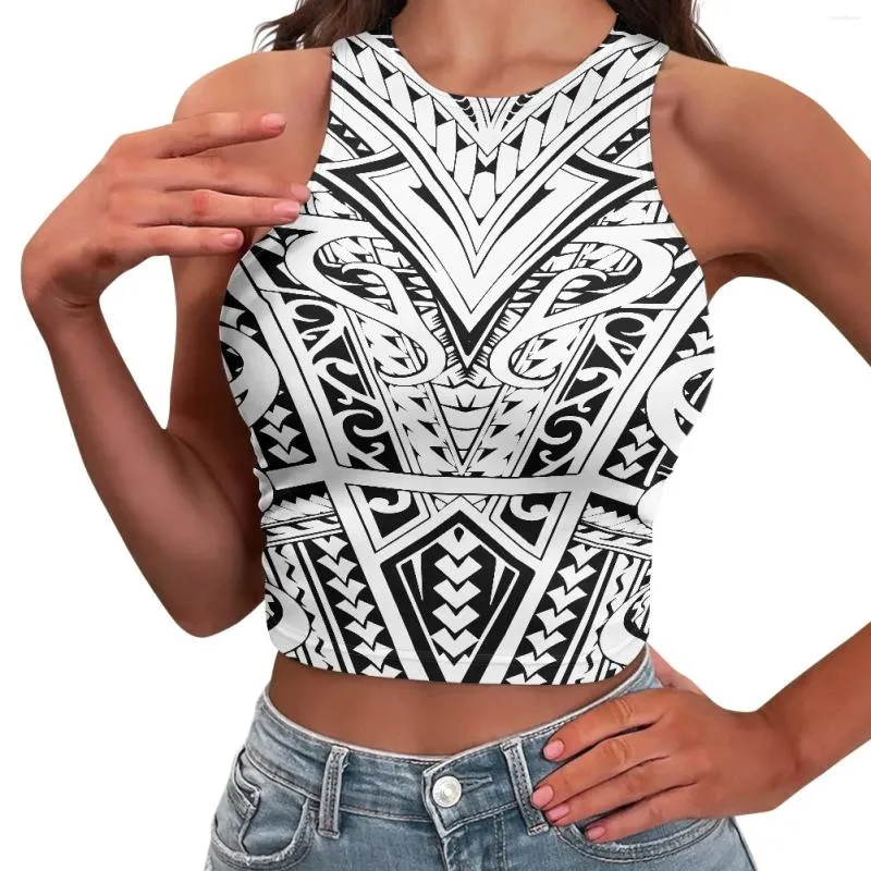 Tanks pour femmes Polynésien Tribal Hawaiian Totem Tattoo Hawaii Prints Summer Femme O-Cou Expose Nombril Tricoté Gilet Sans Manches Vintage