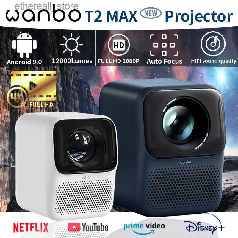 Projektörler Wanbo T2 Max Yeni Projektör Tam HD 4K Otomatik Odak Projektör 12000 Lümen 1920*1080p Android 9.0 HIFI SES EV EN EVİ PROJEKTÖR Q231128