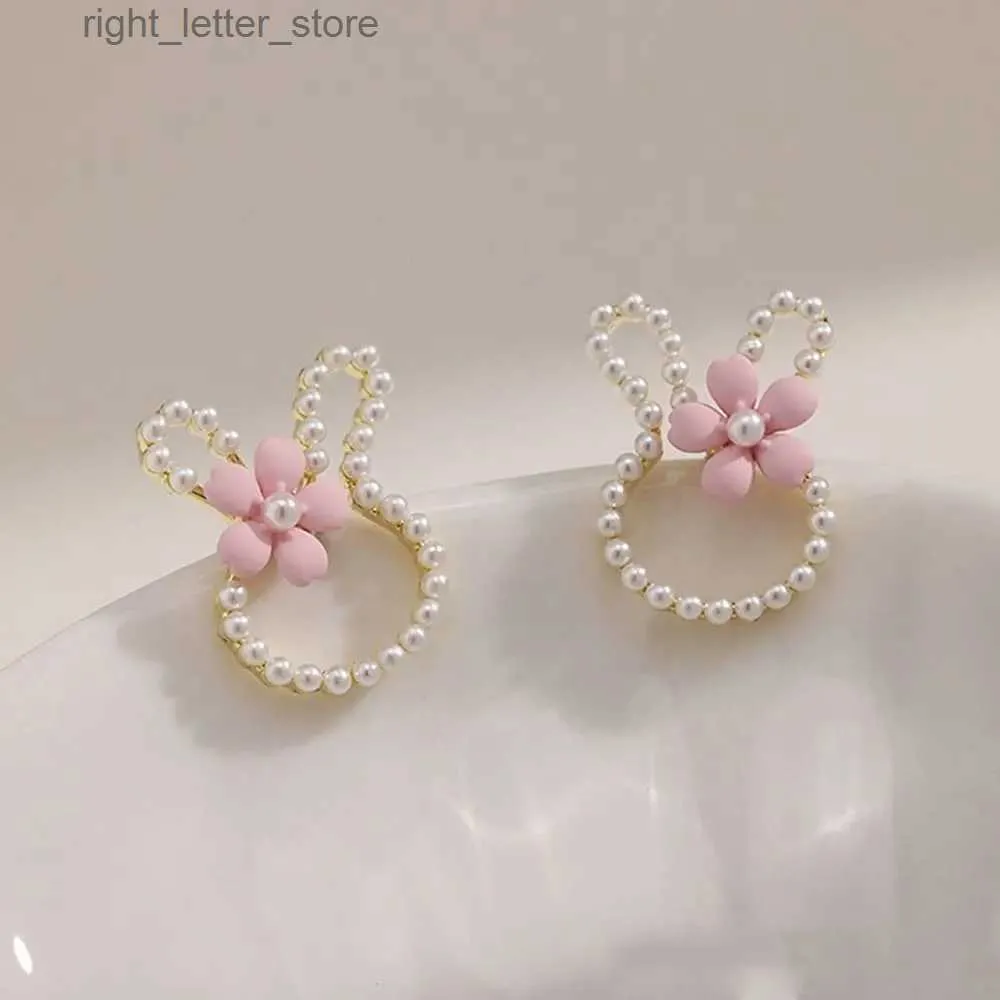 Stud Frauen Ohrringe Süße Kaninchen Blume Ohrstecker Mädchen Zirkon Perle Kleine Ohrstecker Cartoon Schöne Ohr Schmuck Mädchen Geschenk YQ231128