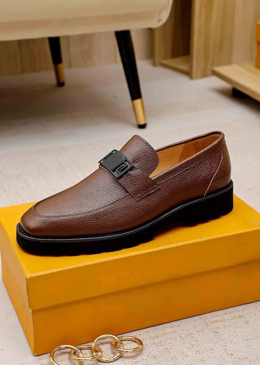 Echte lederen jurk Bussiness schoenen Major Loafers Men Oxfords Men Leer met Buckle Cognac Bruin Lederen Luxe Designer Low Heel Brider Man Flats 38-46Box