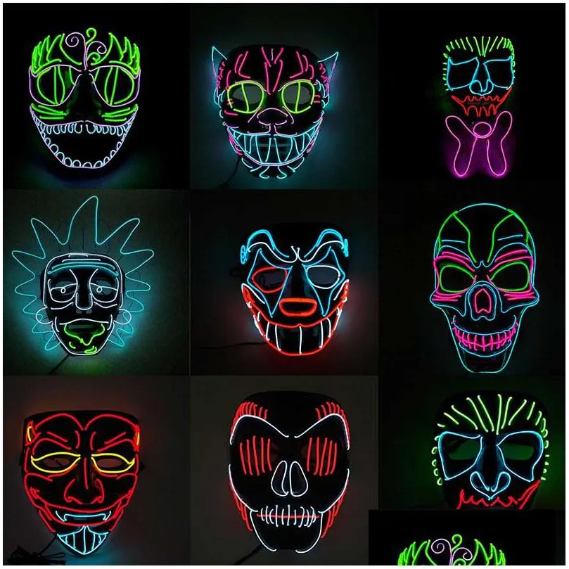 Masques de fête Arty Led Light Eagle Dancer Cat Head Fashion Cool Mask From The Purge Election Year Idéal pour le festival Cosplay Halloween Dhsqg