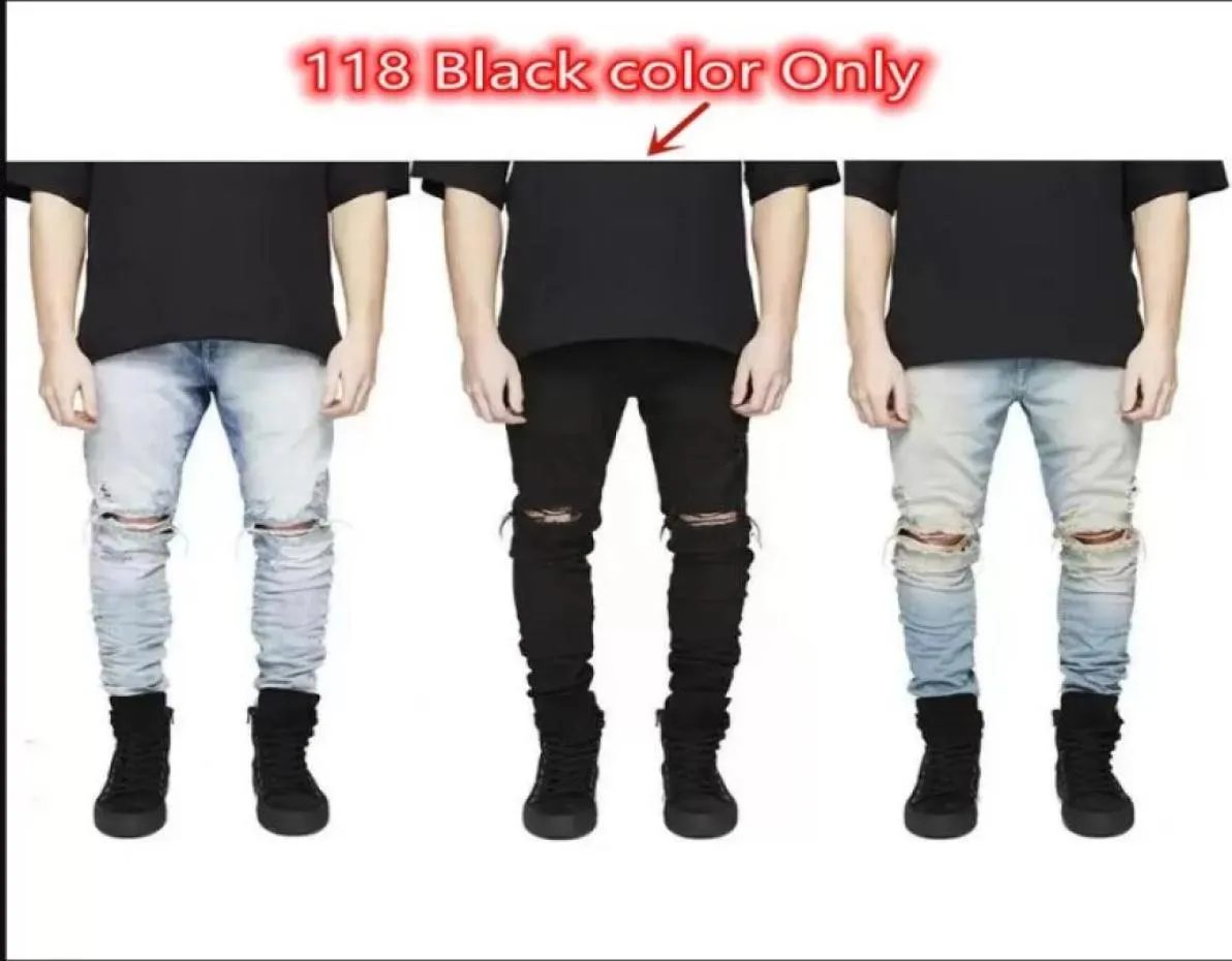 Men039s chude dżinsy Mężczyźni zniszczeni proste Slim Fit Spodnie Riejen Rowerowy Dżinny Hiphop Ins Spodni USA Miejsca Warehouse4405620