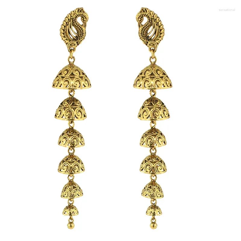 Orecchini pendenti vintage tribali zingari lunghi campanelli con nappe appesi per le donne regalo di gioielli per feste con goccia di pavone in lega etnica boema