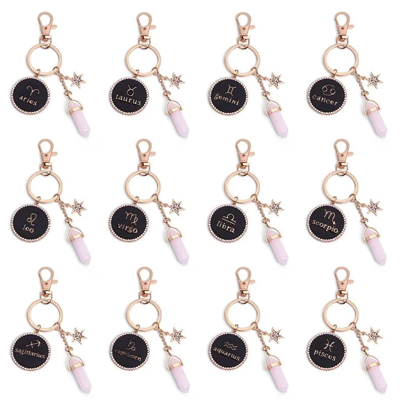 Twaalf Constellations Key Ring Star Moon Tassel Key Chains vriendschap paar Geschenken DIY Sieraden Handmade