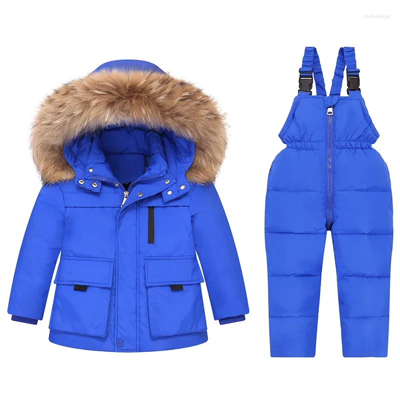 Down Coat 1-6y Barn Snöövergripande Set Baby Boy 12 till 18 24 månader Royal Blue Toddler Girl Jacket Skiwear Winter Strape Pants