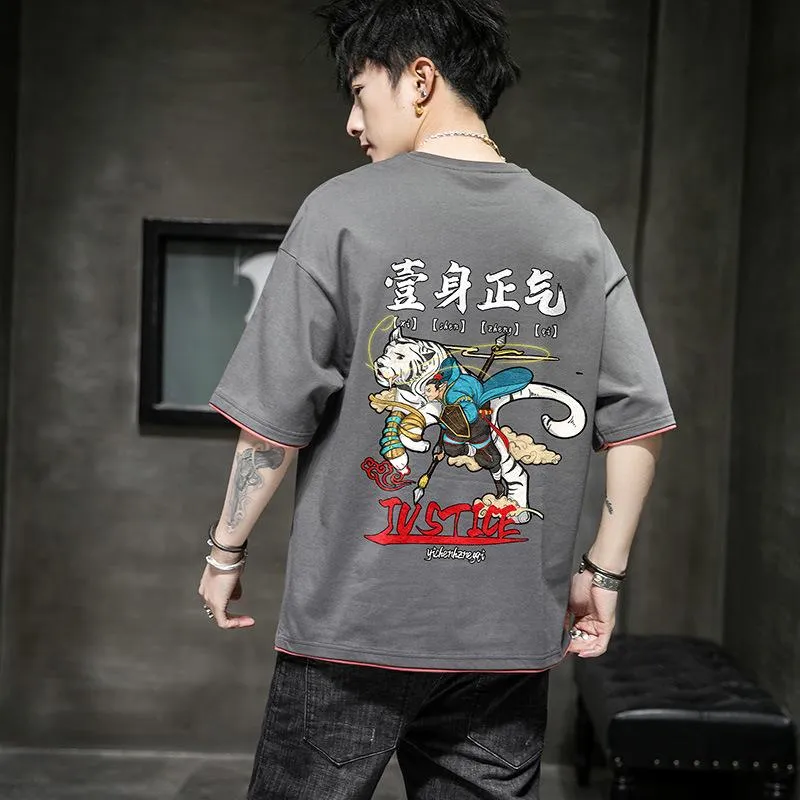 Camisetas masculinas de manga curta Moda nacional 2023 Roupas soltas Camiseta de algodão de algodão Roupas de estilo chinês
