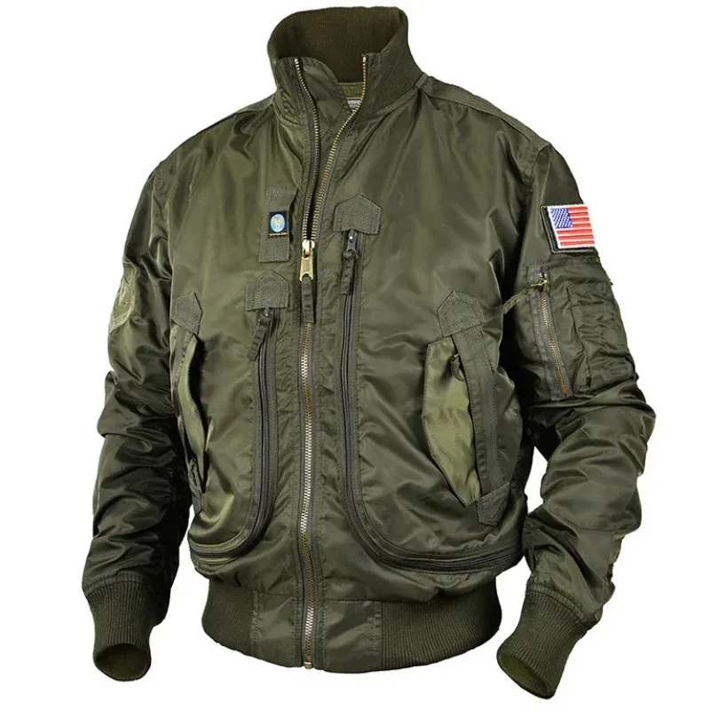 Chaquetas para hombres Hombres Táctico Militar Big Pocket Piloto Béisbol Fuerza Aérea Abrigo ArmyGreen Bomber Jacket Stand Collar Motocicleta Outwear 231128