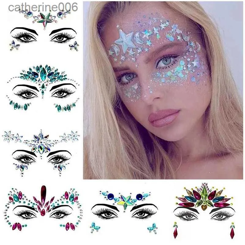 Tatueringar färgade ritklistermärken Rhinestones för ansiktsglitter för ansiktsklistermärken på ansiktet tillfälliga tatueringar för kvinnor tillfälliga tatueringar falska tatuering klistermärke231128