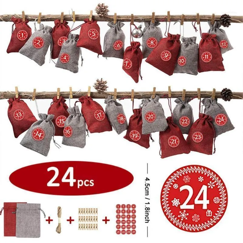 Christmas Decorations Candy Bag Countdown Calendar Gift Container Children's Canvas Pouch Tree Decoration 24PCS1