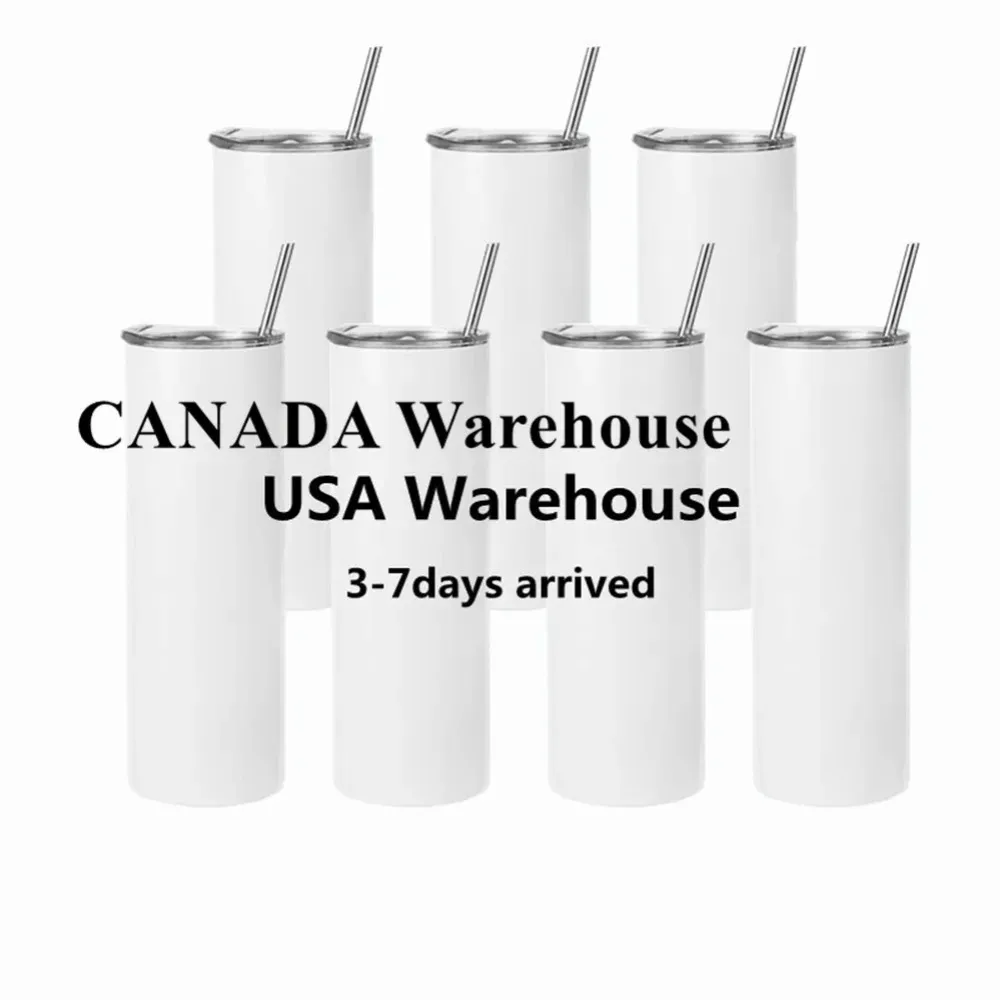 USA /CA Local Warehouse 20oz sublimation straight tumblers blanks white 304 Stainless Steel Vacuum Insulated Tumbler Slim DIY 20 oz Cups Car Coffee Mugs 0429