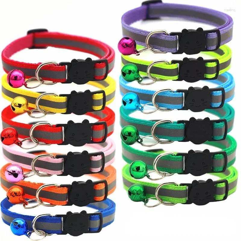 Cat Collars Reflective Nylon Collar With Bell Head Buckle Night Safety Adjustable Dog Leash For Small Pet Cats Supplies